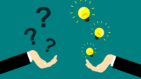 2 hands offering questions and ideas